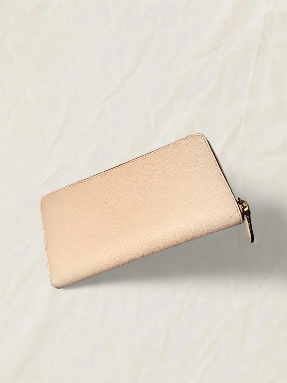 Coach Pebbled Zip Around Wallet in Creme with Gold Logo